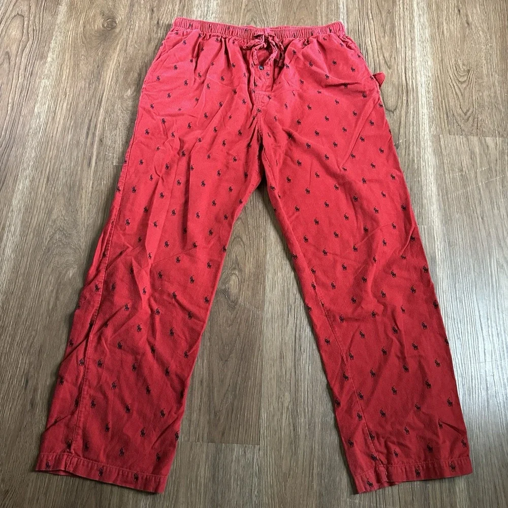 Polo Ralph Lauren Pajama Lounge Pants Mens Medium Red All Over Pony Print